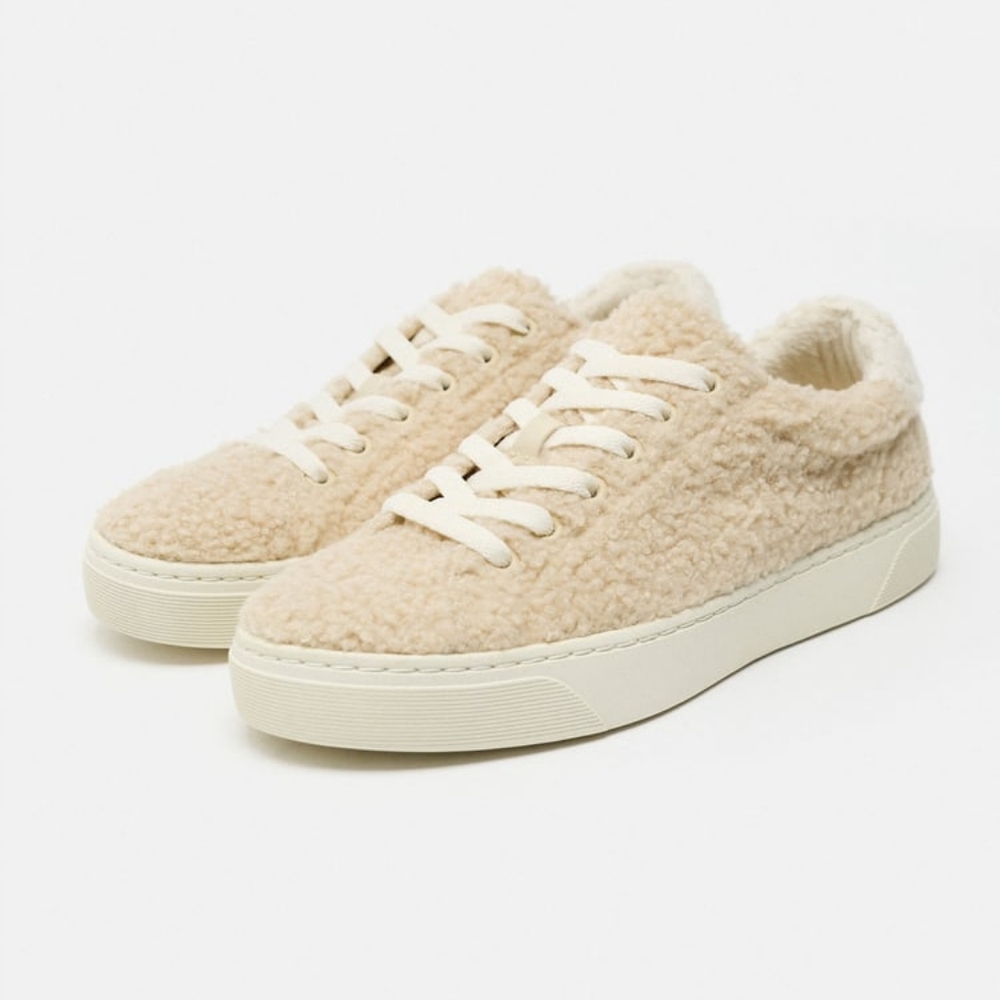 Zara Faux Shearling Casual Athletic Sneakers